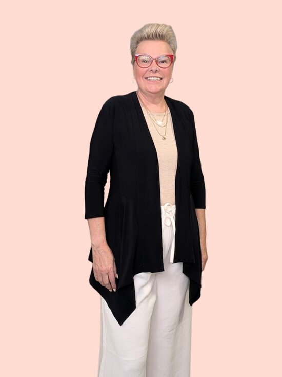 J. Michaels Jackets & Blazers - J. Michaels Black Open Front Jacket -L- Draped Hem